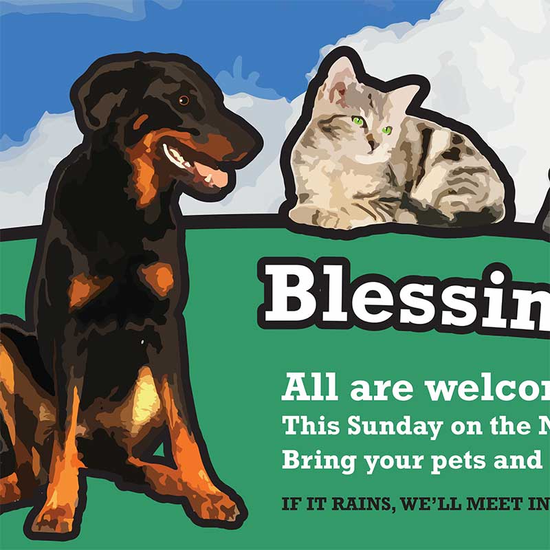 Northminster Presbyterian Church, image of large scale pet blessing banner