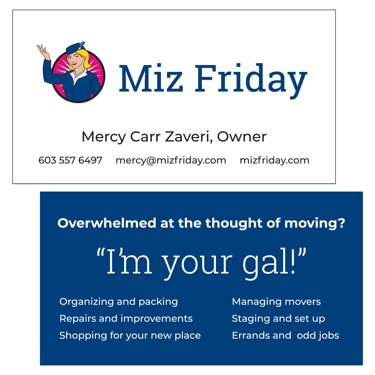 Miz Friday double sided business cards