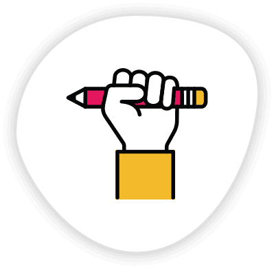 Fist holding red pencil.