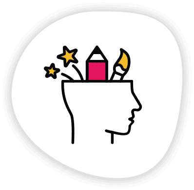 Creative mind with pencil, and brush.